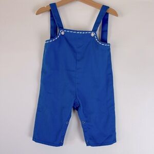 VTG Blue‎ Baby Overalls with Elephants Embroidered Embroidery